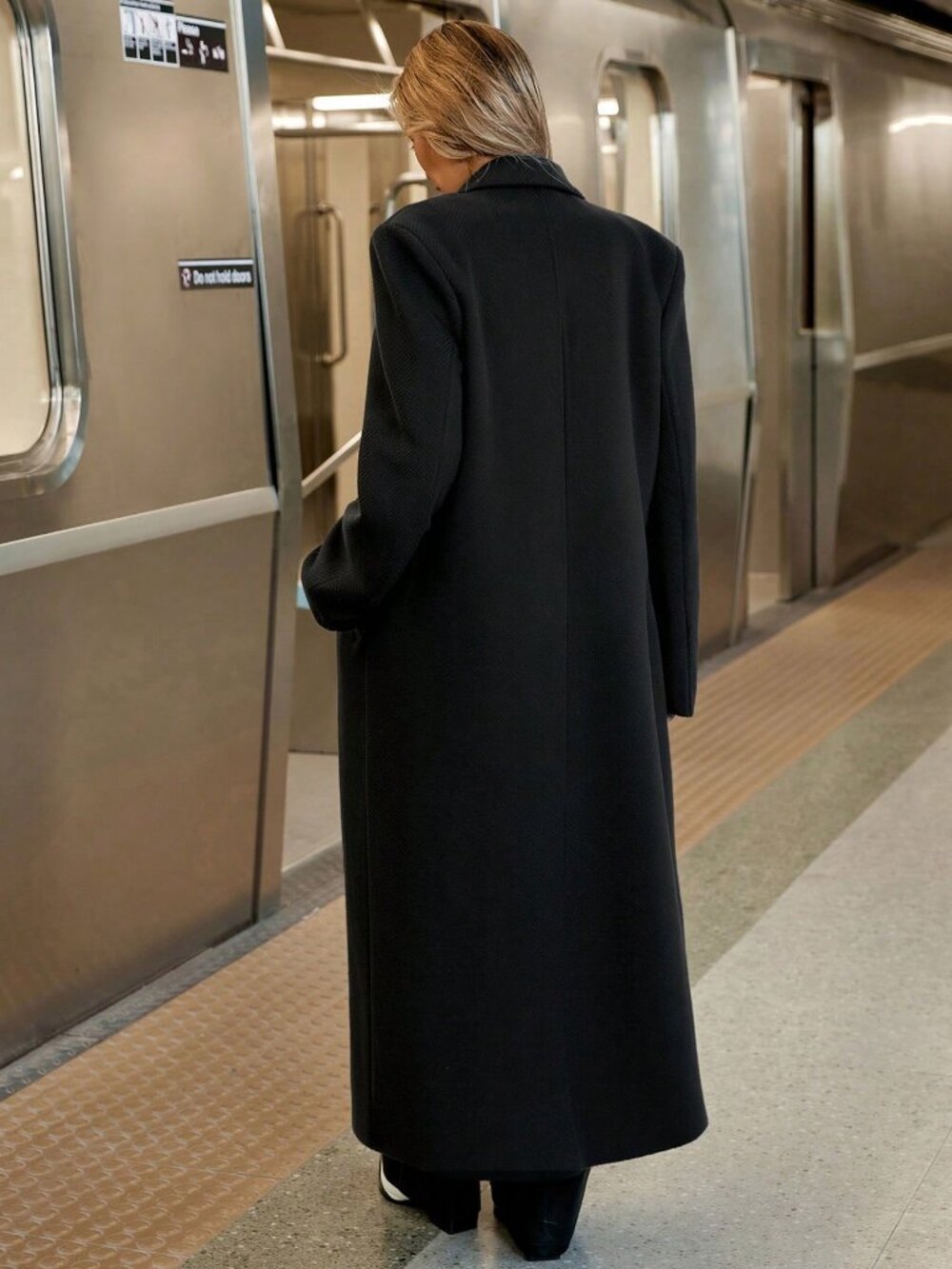 black Women's Minimalist Casual Long Sleeve jacket coat - Picture 2 of 7